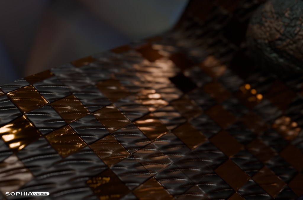 Intricately designed high-tech shield with a radiant diamond centerpiece accented by complex geometric metalwork and wing-inspired details. Eloh Labs Diamond Shield for Guardians at Sophiaverse, representing innovative defense technology and exceptional craftsmanship, ideally suited as a standout video game asset on elohlabs.com